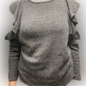 ZARA dark gray/black ruffle sleeve side slit top